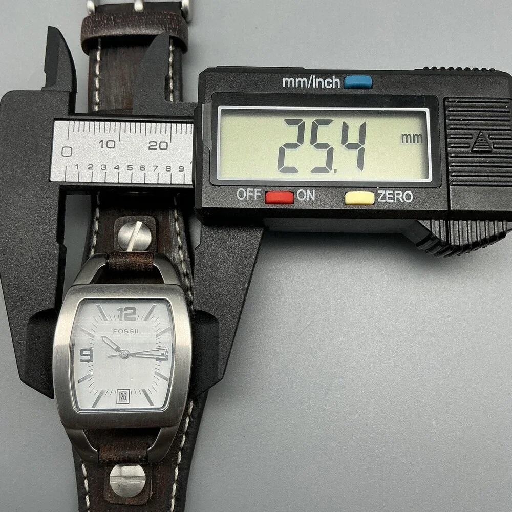 Fossil JR-8130 Mens Watch 25mm Silver Dial Brown Leather Bund Date New Battery